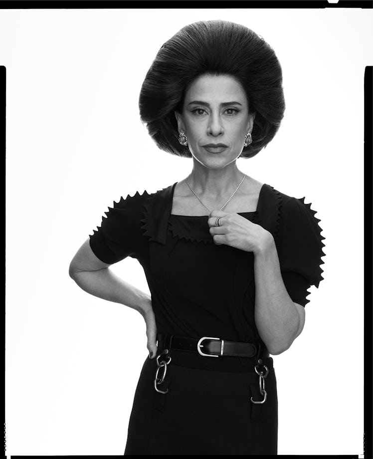 Fernanda Torres wears a Prada top, skirt, and belt; Jean Schlumberger by Tiffany & Co. earrings; Tif...