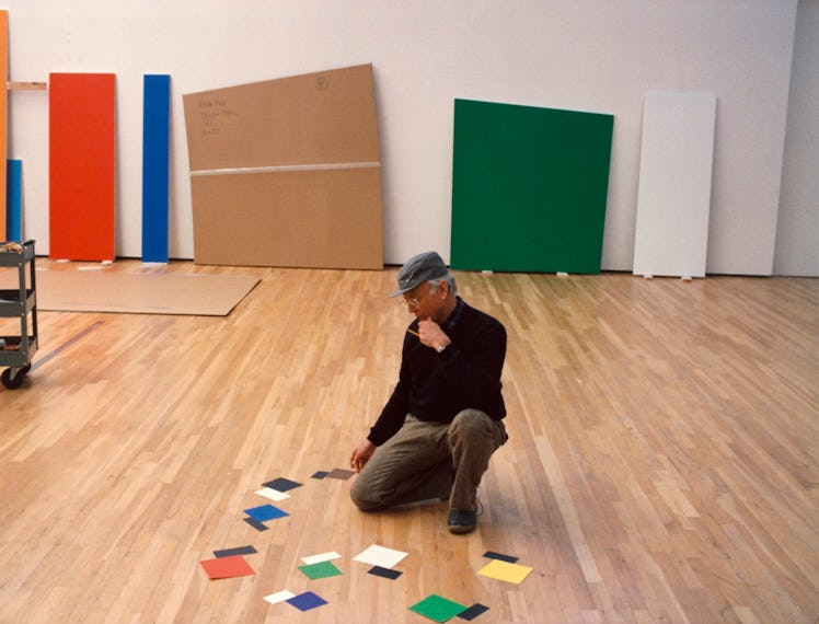 Jack Shear's photograph of Ellsworth Kelly planning exhibition for Blum Helman Gallery, 1988