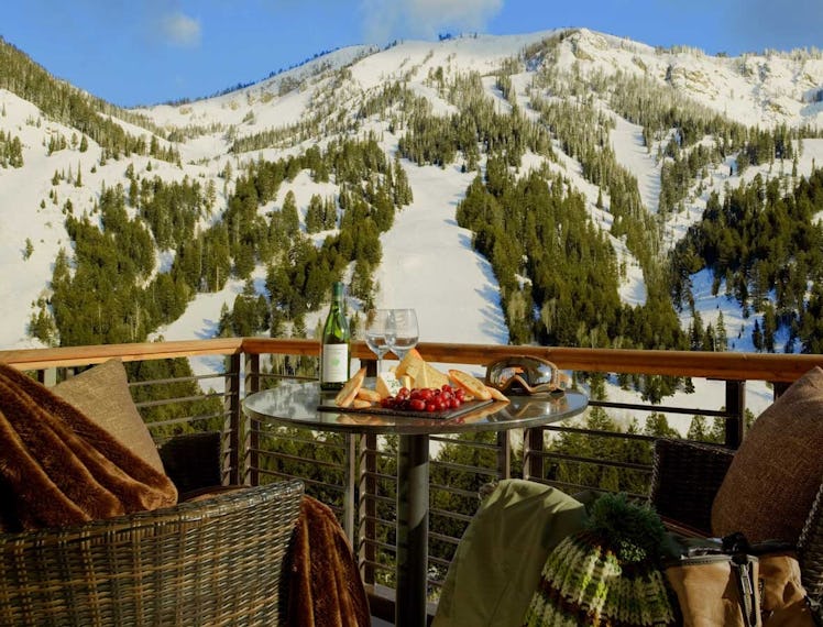 A view from one of Hotel Terra's balconies overlooking mountains in Jackson Hole