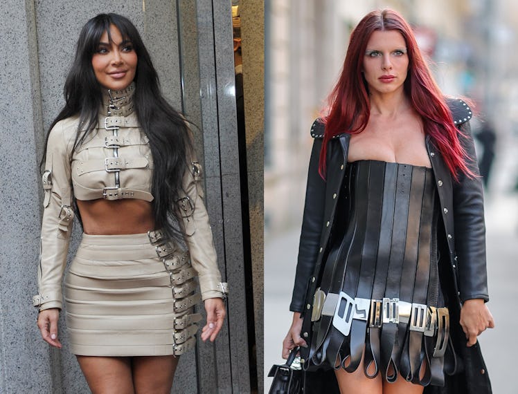 Kim K and Julia Fox wering belts as clothing