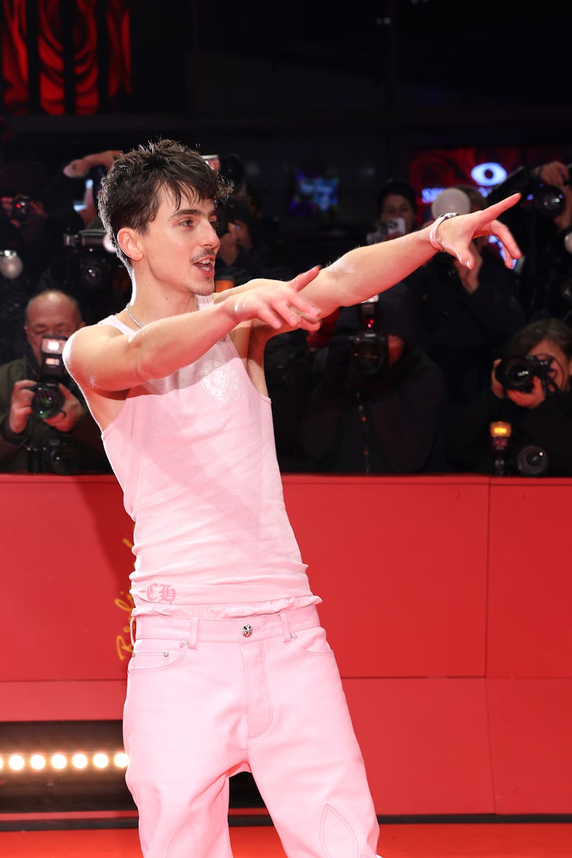 BERLIN, GERMANY - FEBRUARY 14: Timothée Chalamet attends the "A Complete Unknown" premiere during th...