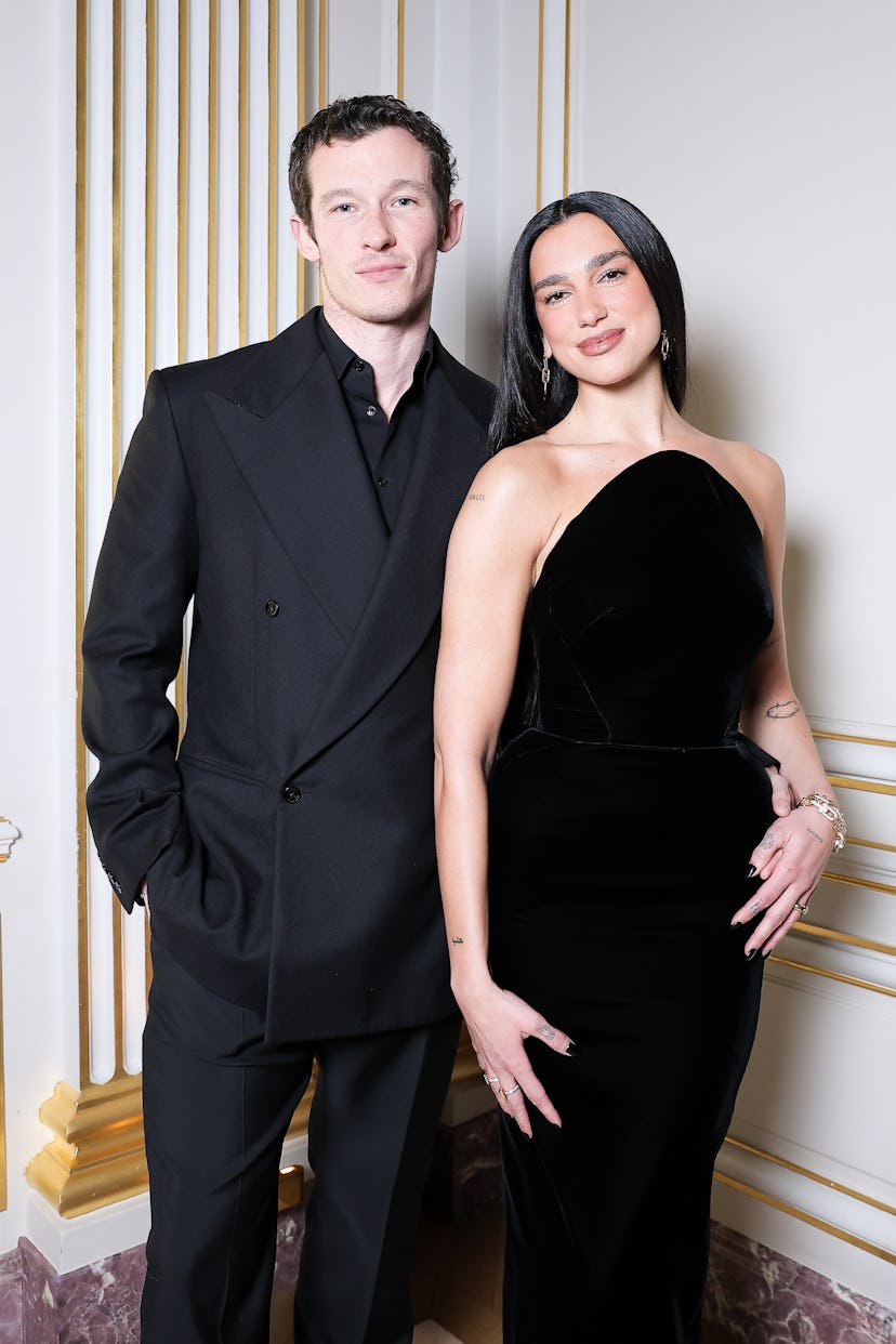 Dua Lipa and Callum Turner at the  the Hôtel Plaza Athénée in Paris, January 28, 2025.