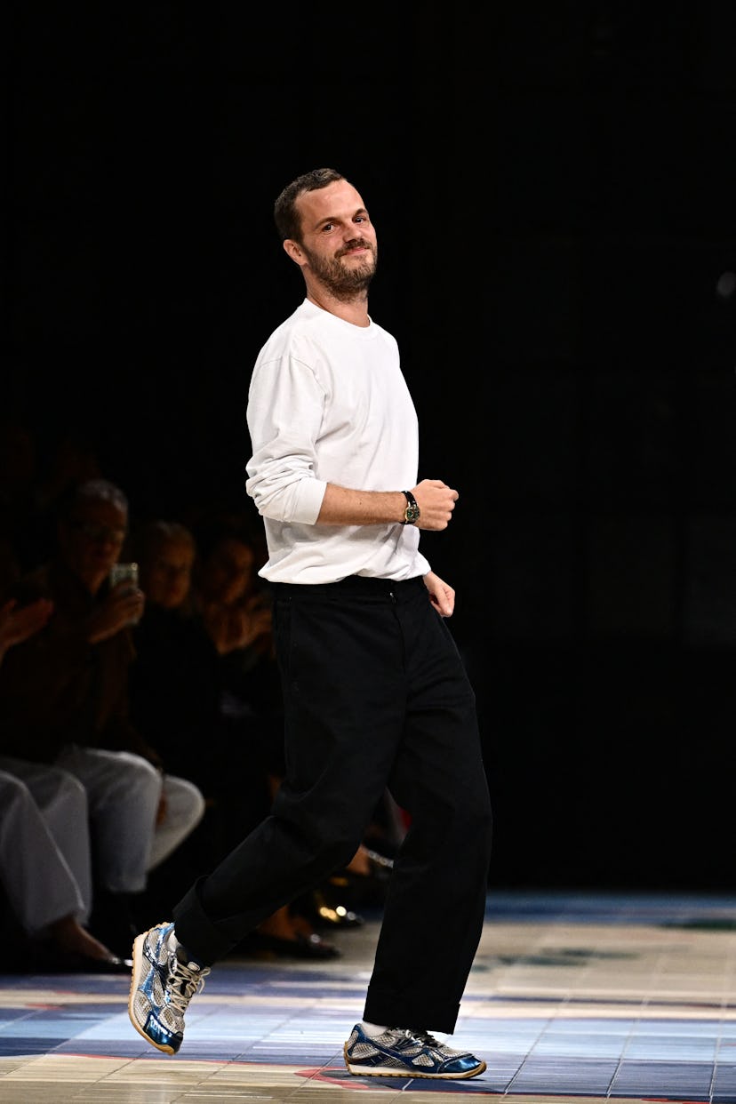 Designer Matthieu Blazy walks the runway of the Bottega Veneta show