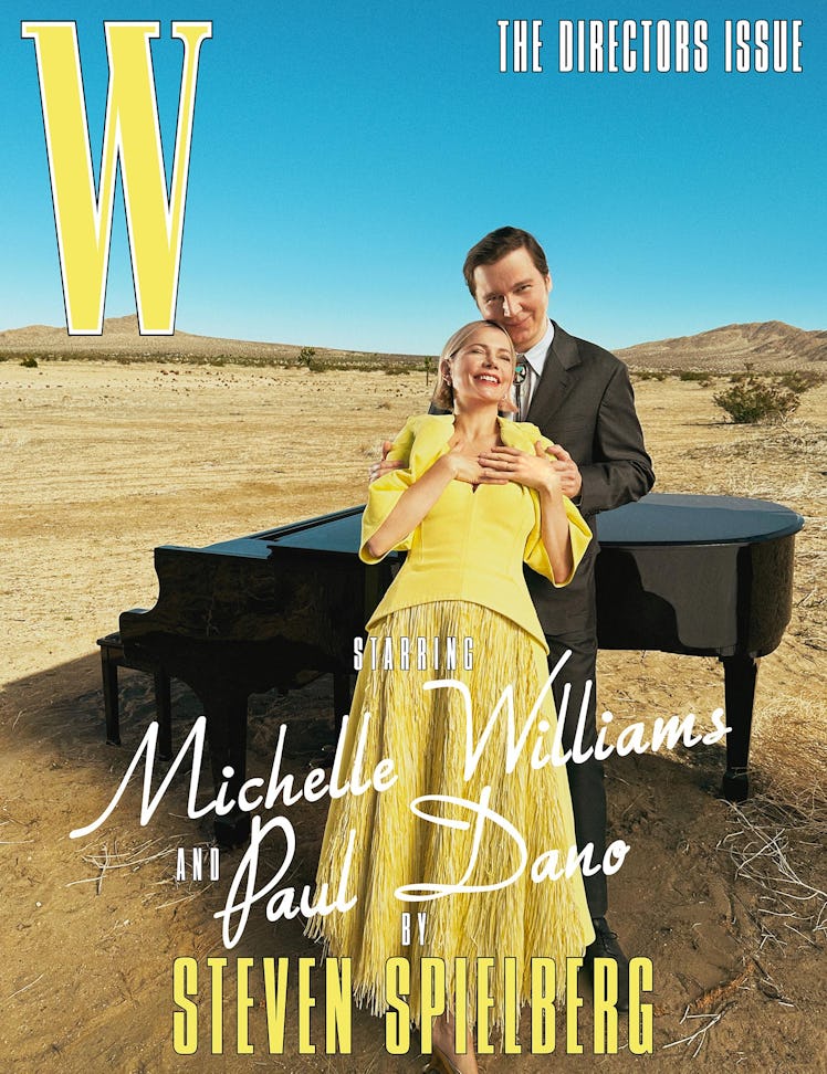 Williams wears a Bottega Veneta dress, earrings, and shoes. Dano wears a Brunello Cucinelli jacket, ...