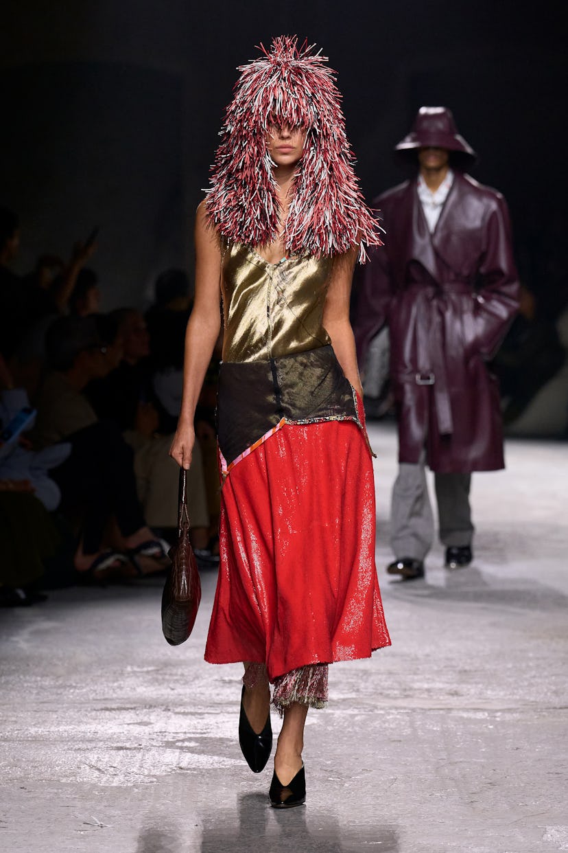 A model walks the runway at Bottega Veneta