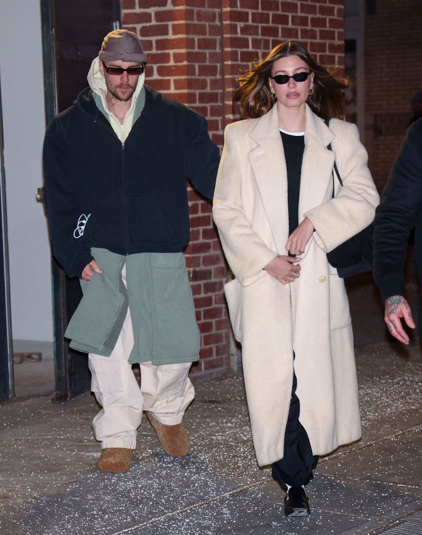 Justin Bieber and Hailey Bieber are seen on February 05, 2025 in New York City.