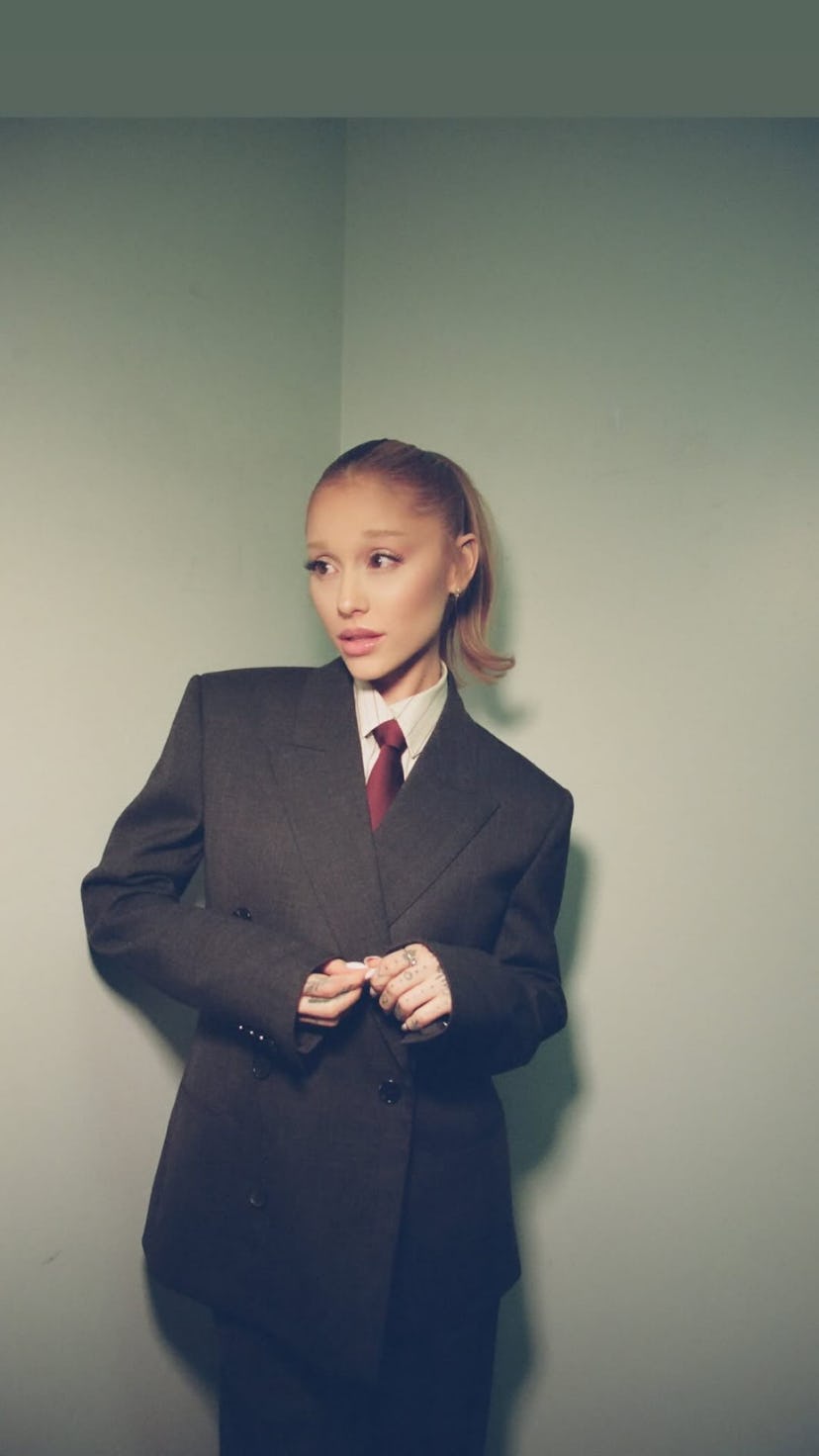 Ariana Grande in a Saint Laurent suit.